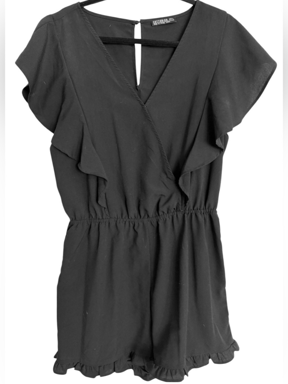 COTTON ON Black Ruffle Flutter Sleeve Romper - Large